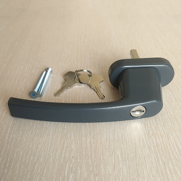 Ручка оконная с замком, ключ-кнопка, штифт 37 мм (темно-серая) RAL7016