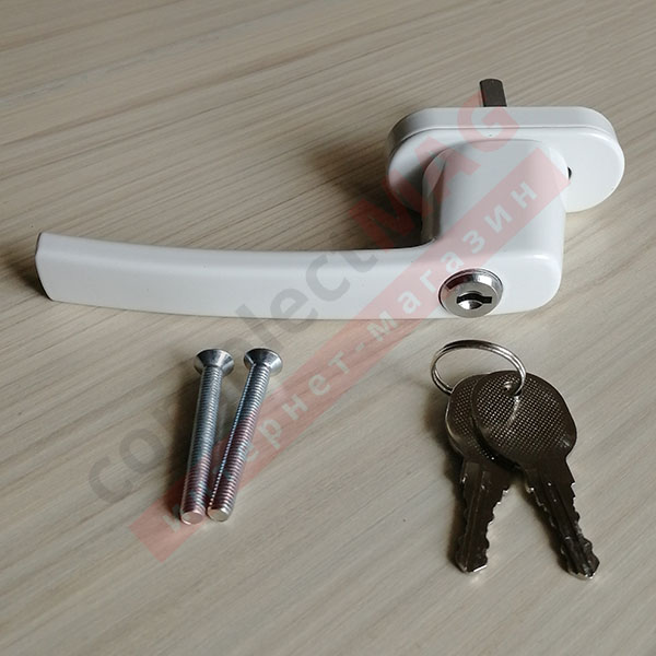 Ручка оконная металл. с ключом, штифт 40 мм (белая)
